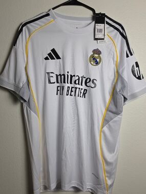 adidas White Real Madrid Men’s Training Jersey with Yellow Piping